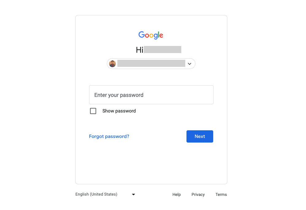 Enter Google Account password 